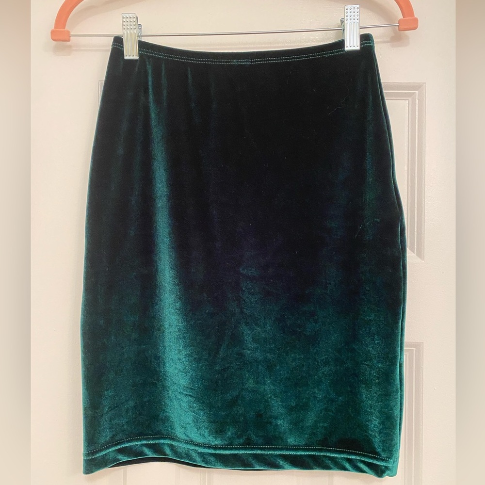 American Apparel Green Velvet Mini Pencil Skirt
